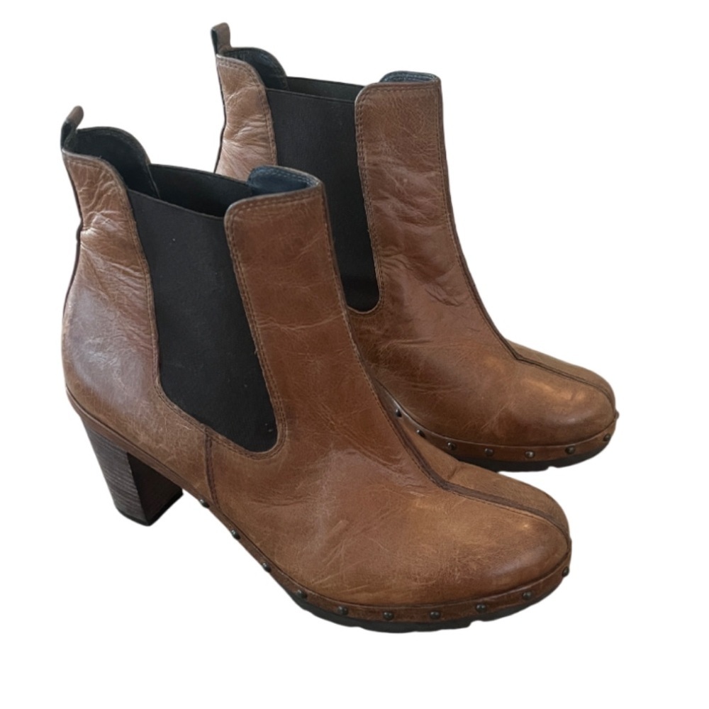 PAUL‎ GREEN Dallas Heel Chelsea Boot COGNAC LEATHER LUG PLATFORM 8.5/9